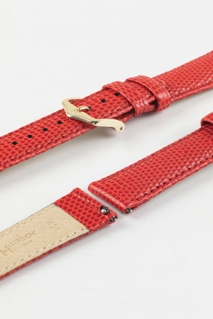 Hirsch RAINBOW Lizard Embossed Leather Watch Strap in RED