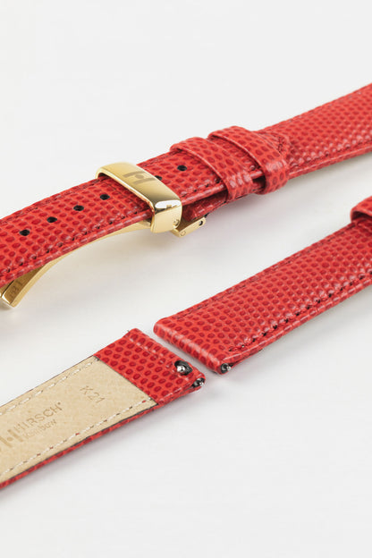 Hirsch RAINBOW Lizard Embossed Leather Watch Strap in RED