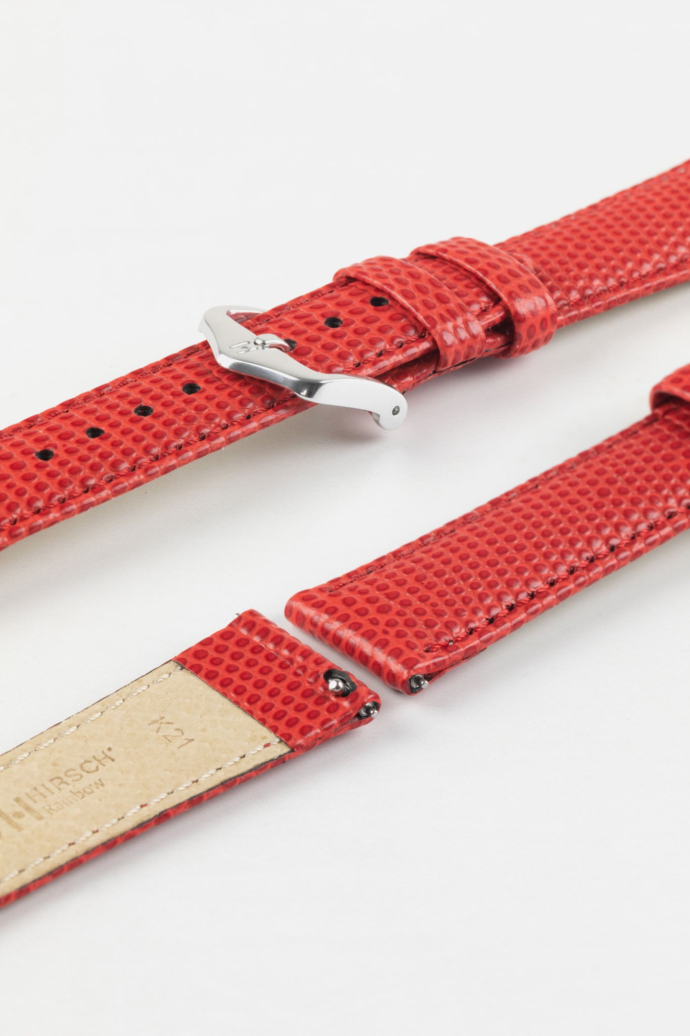 Hirsch RAINBOW Lizard Embossed Leather Watch Strap in RED