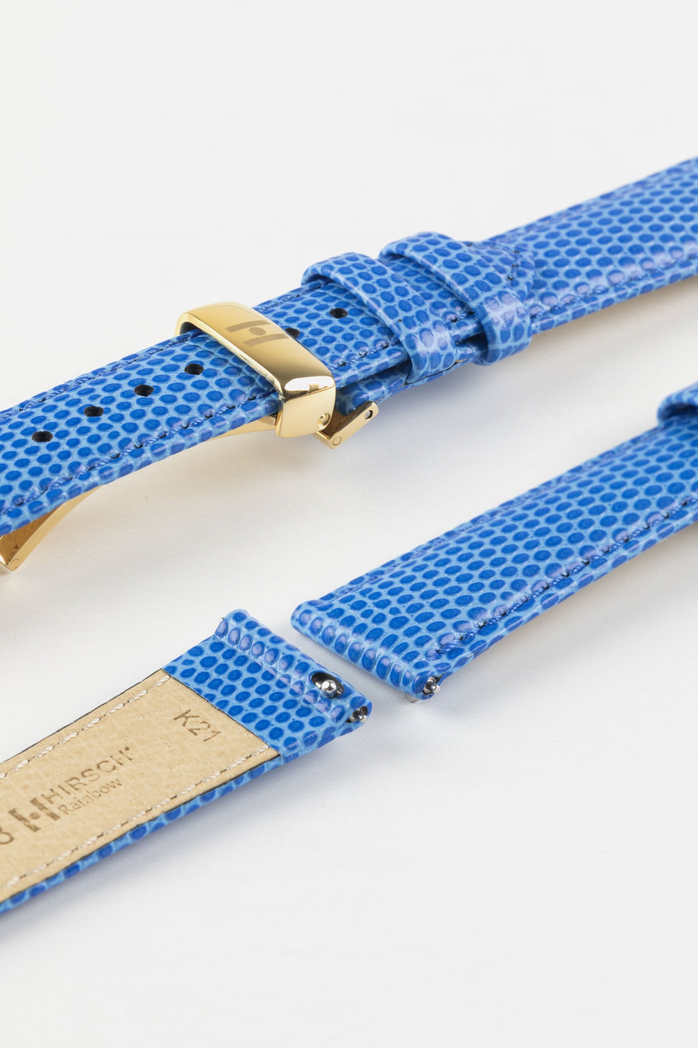 Hirsch RAINBOW Lizard Embossed Leather Watch Strap in ROYAL BLUE