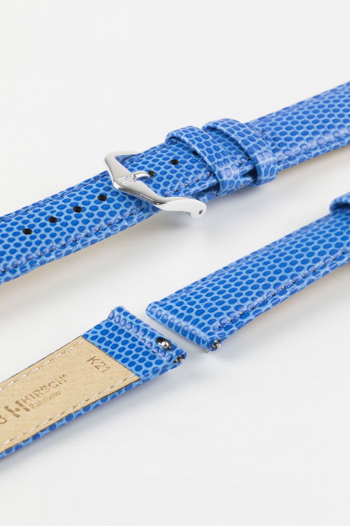 Hirsch RAINBOW Lizard Embossed Leather Watch Strap in ROYAL BLUE