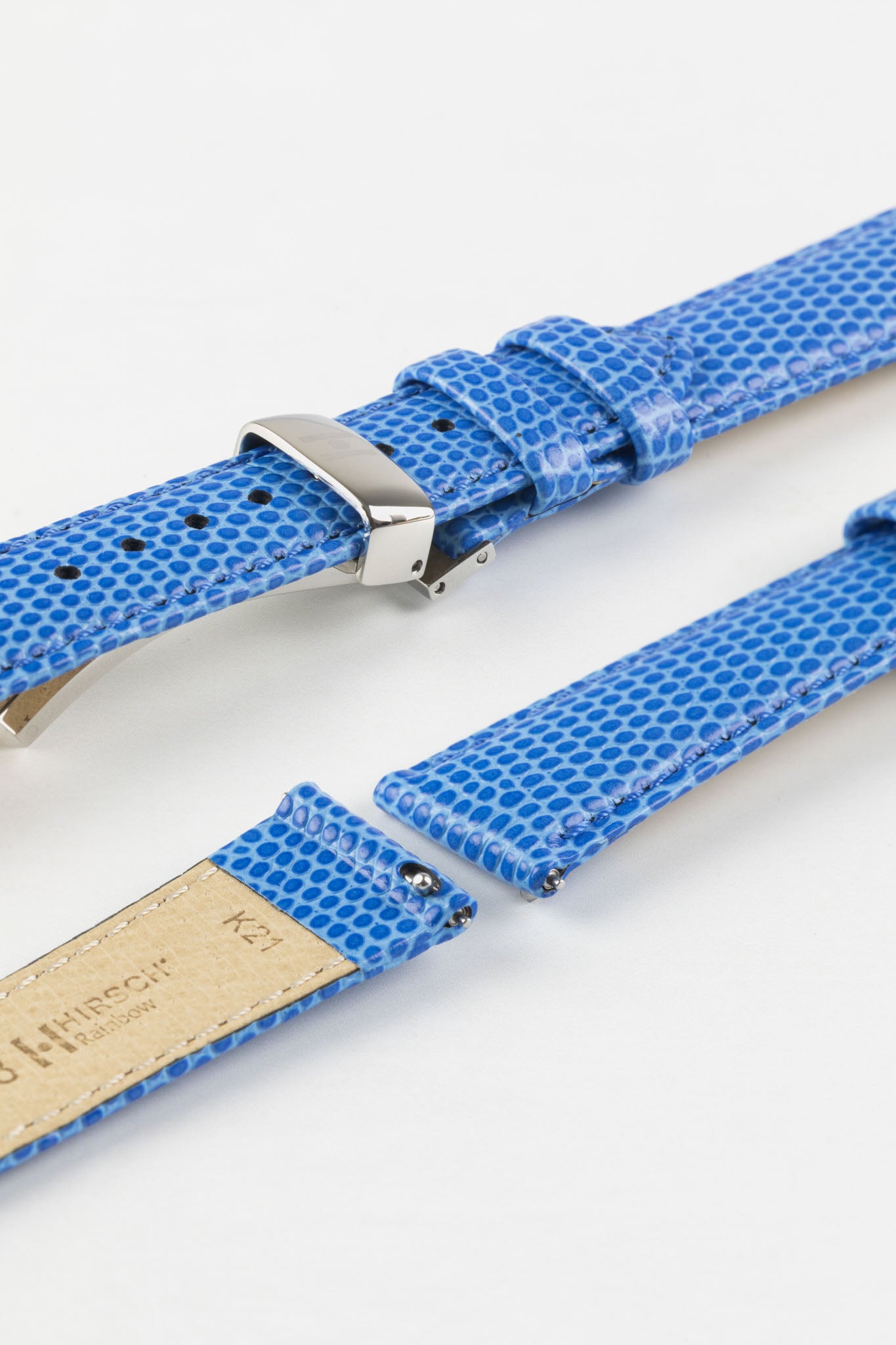 Hirsch RAINBOW Lizard Embossed Leather Watch Strap in ROYAL BLUE