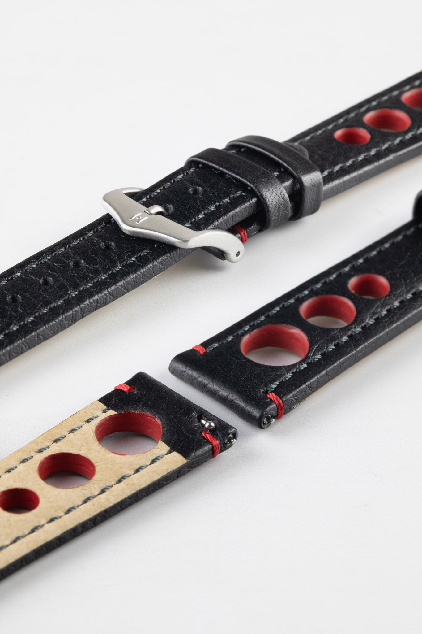 black and red leather watch strap 