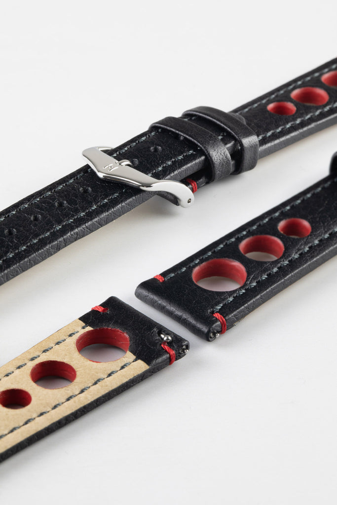 black and red leather watch strap 