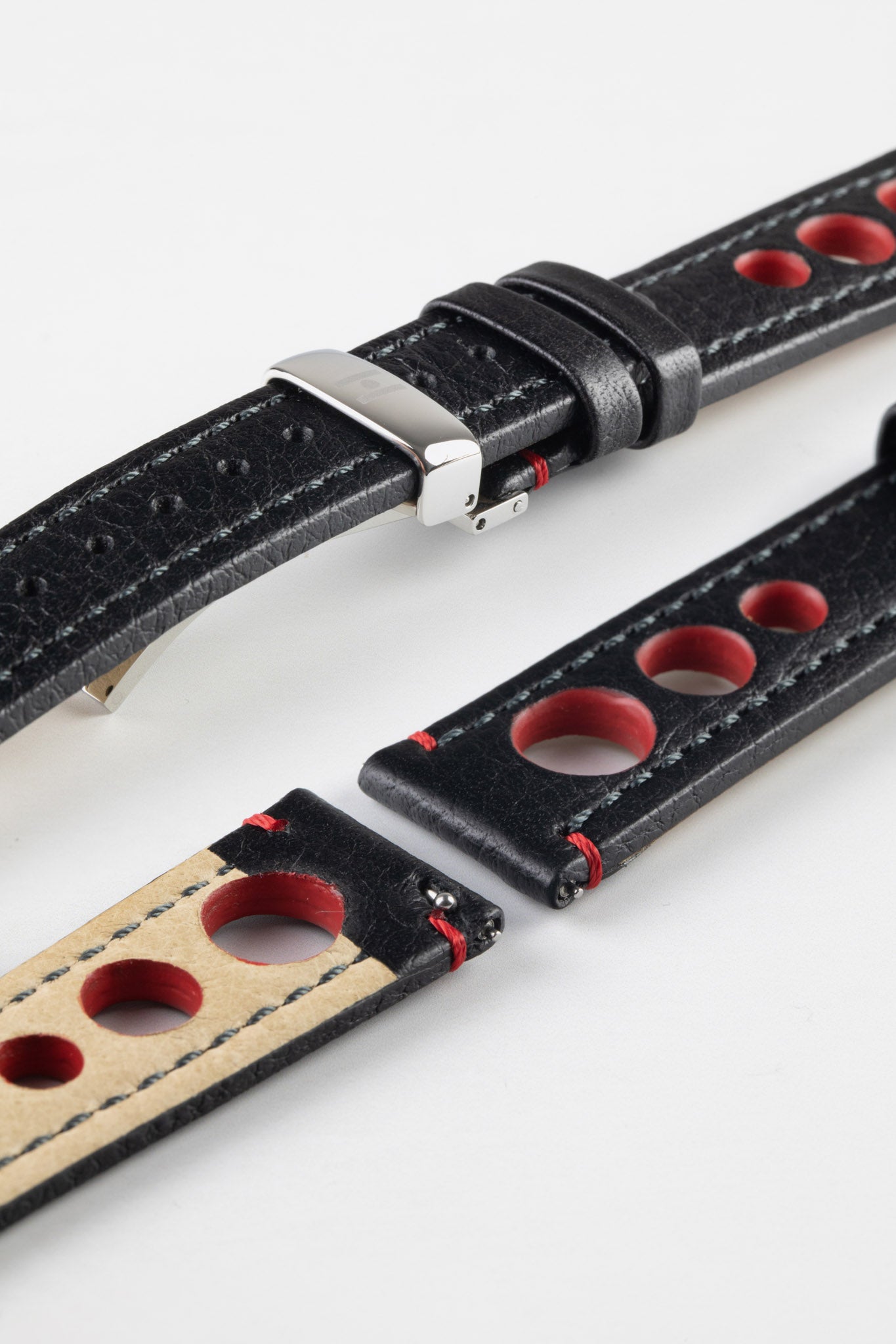 black and red leather watch strap 