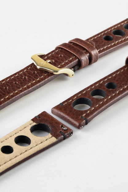 Brown Leather Racing Watch Strap