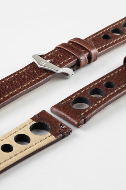 Leather Racing Watch Strap in Brown