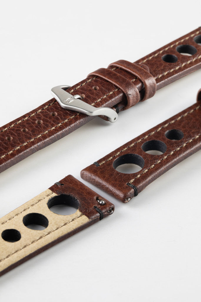 Leather Racing Watch Strap in Brown