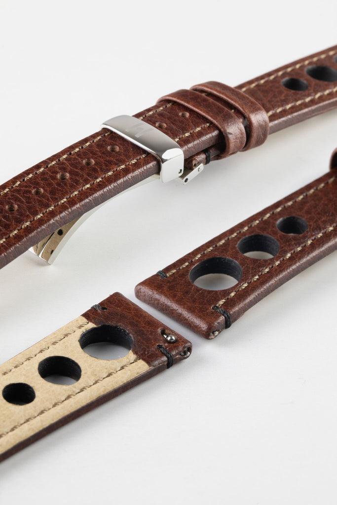 Brown Leather Racing Watch Strap