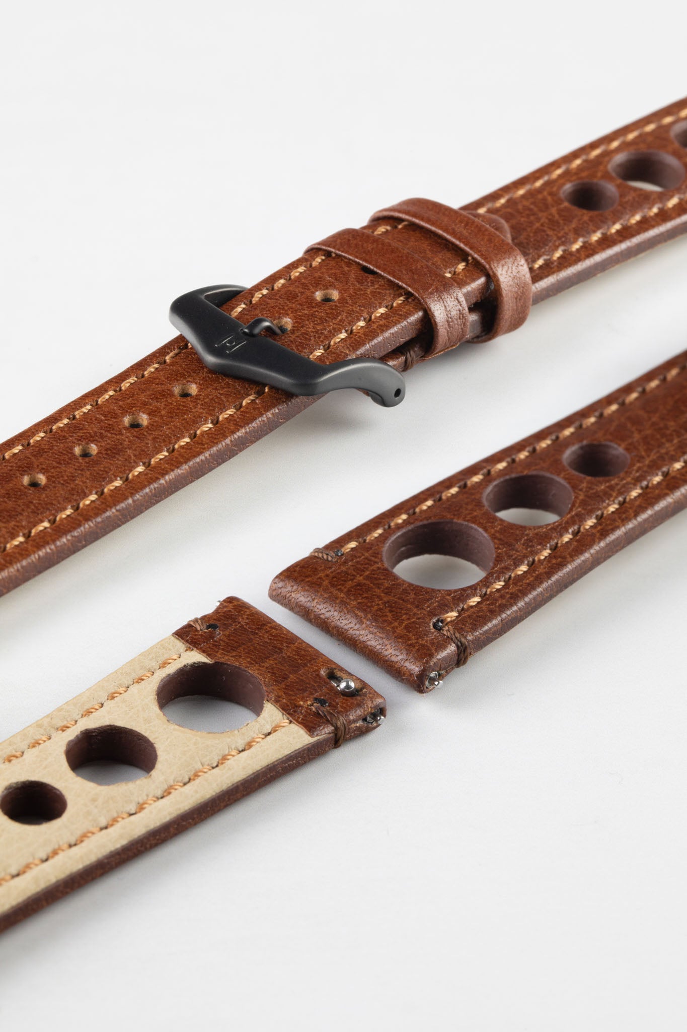 Hirsch RALLY Natural Leather Racing Watch Strap in GOLD BROWN