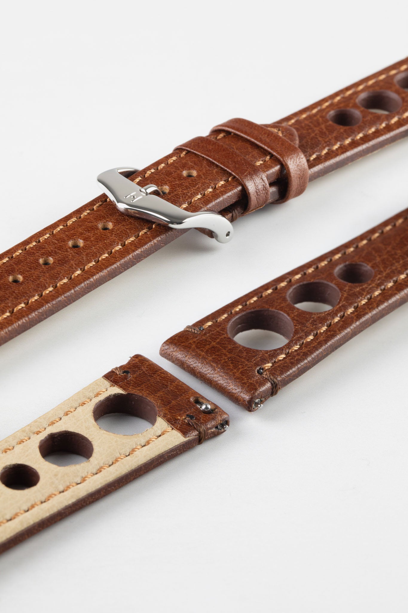 Hirsch RALLY Natural Leather Racing Watch Strap in GOLD BROWN