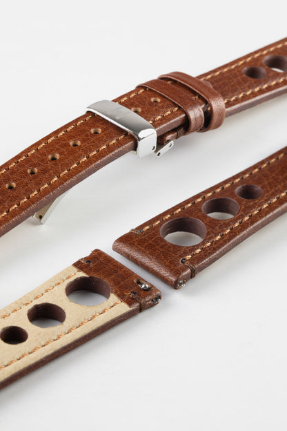 Hirsch RALLY Natural Leather Racing Watch Strap in GOLD BROWN