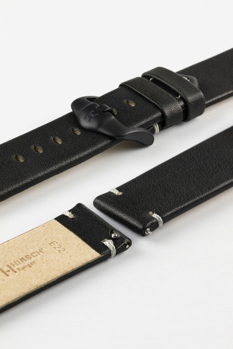 Hirsch Ranger Retro Leather Parallel Watch Strap - Black