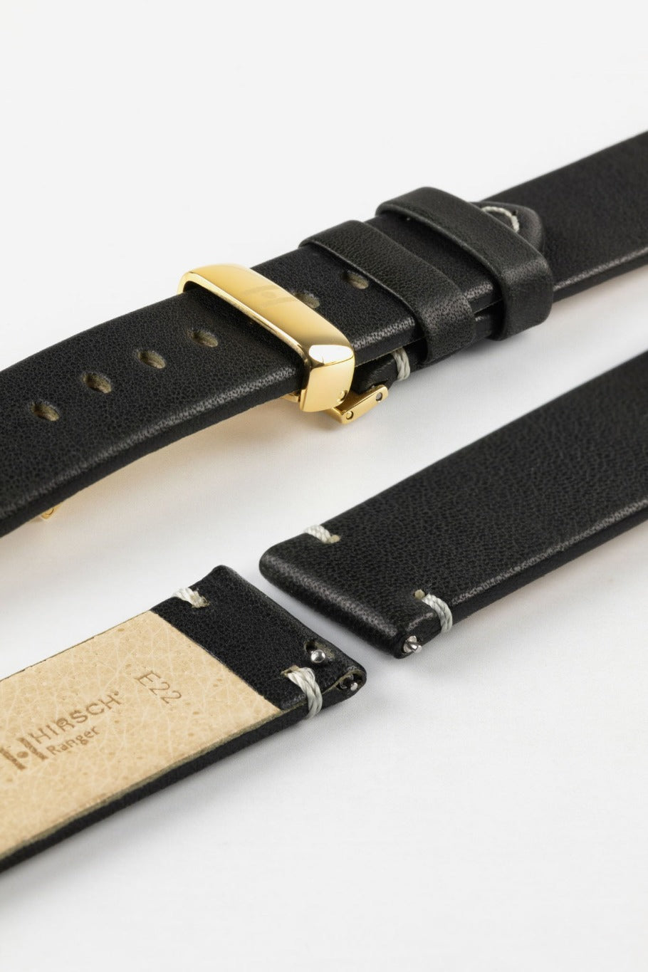 Hirsch Ranger Retro Leather Parallel Watch Strap - Black