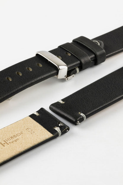 Hirsch Ranger Retro Leather Parallel Watch Strap - Black