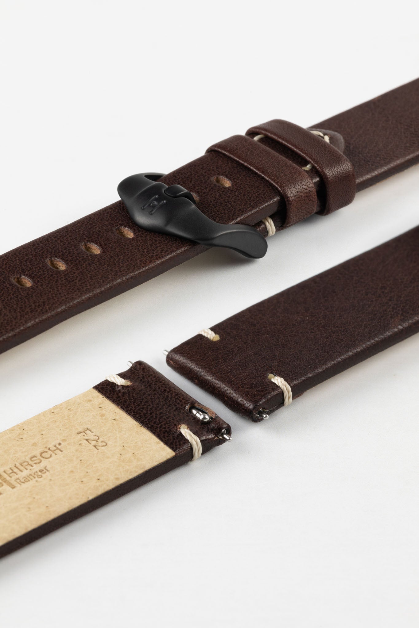 Hirsch RANGER Retro Leather Parallel Watch Strap in BROWN