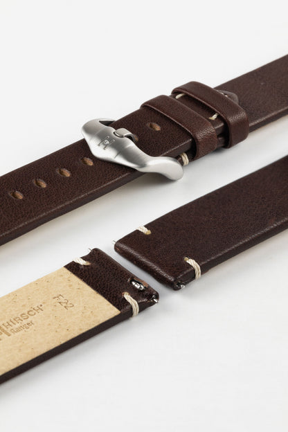 Hirsch RANGER Retro Leather Parallel Watch Strap in BROWN