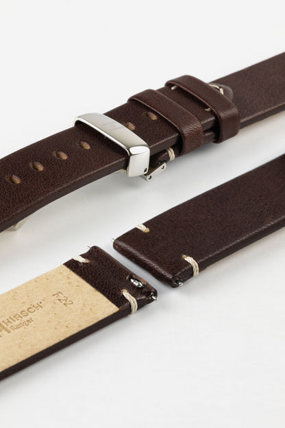 Hirsch RANGER Retro Leather Parallel Watch Strap in BROWN