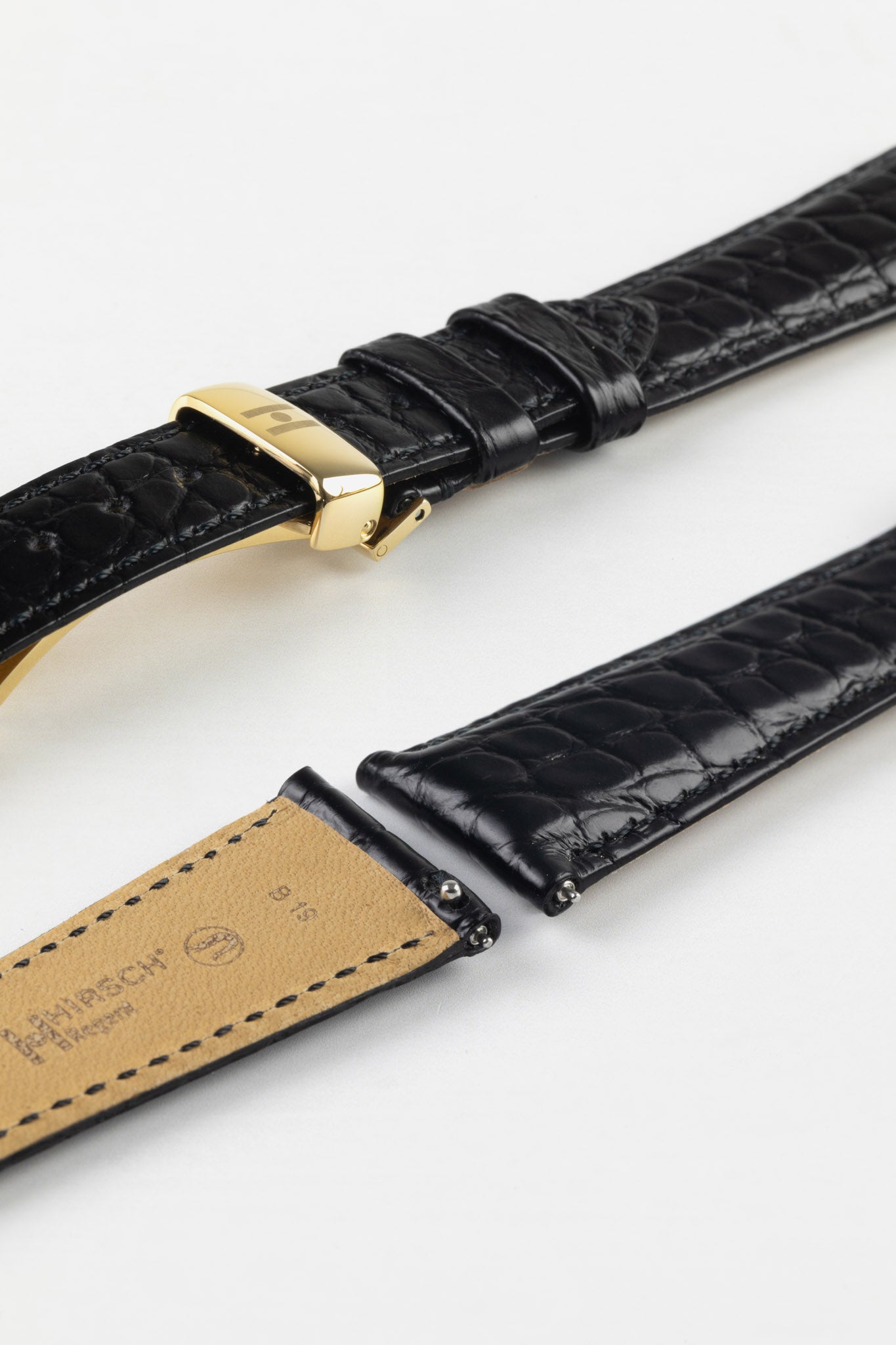 Hirsch REGENT Genuine Alligator Leather Watch Strap in BLACK