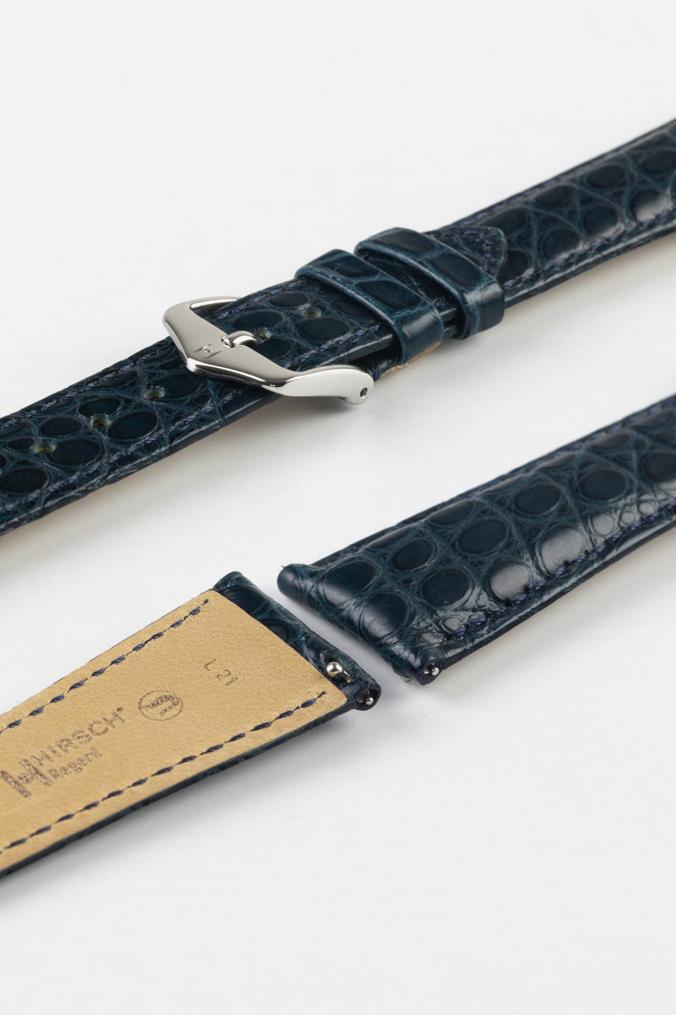 Hirsch REGENT Genuine Alligator Leather Watch Strap in BLUE