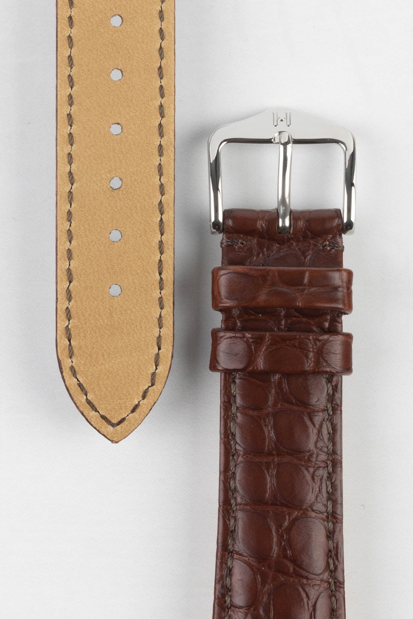 Hirsch REGENT Genuine Alligator Leather Watch Strap in BROWN