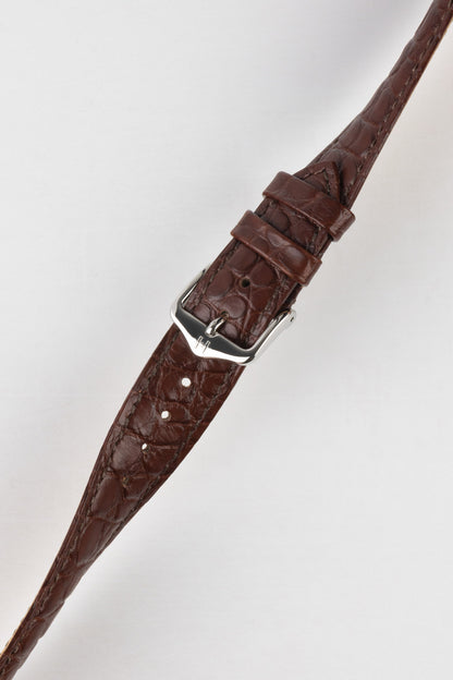 Hirsch REGENT Genuine Alligator Leather Watch Strap in BROWN