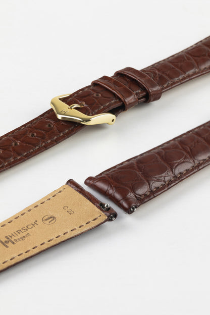 Hirsch REGENT Genuine Alligator Leather Watch Strap in BROWN