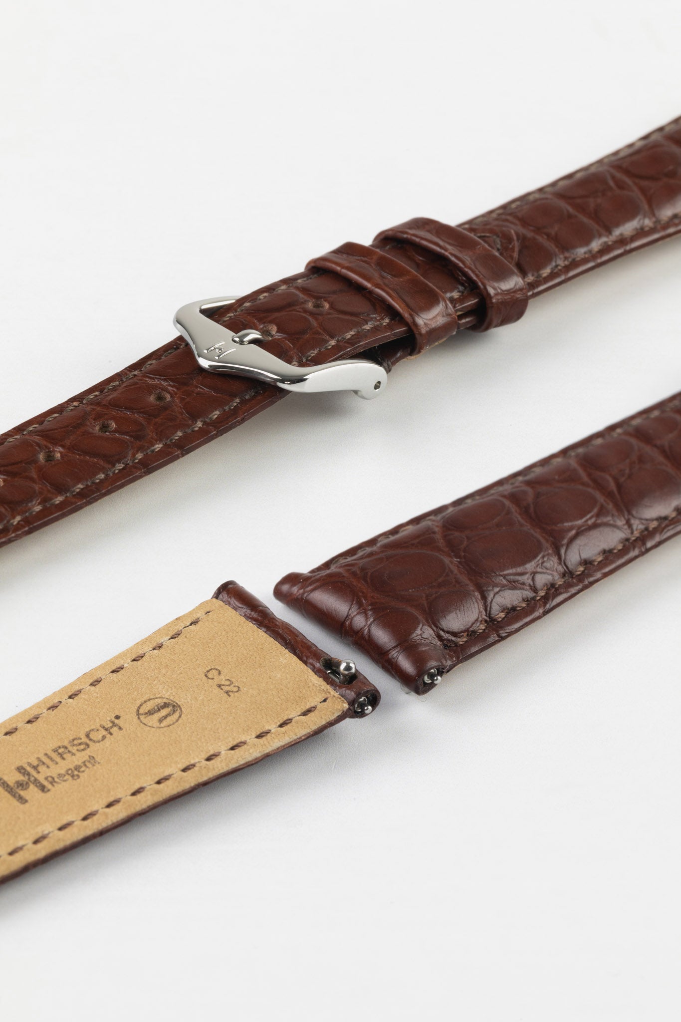 Hirsch REGENT Genuine Alligator Leather Watch Strap in BROWN