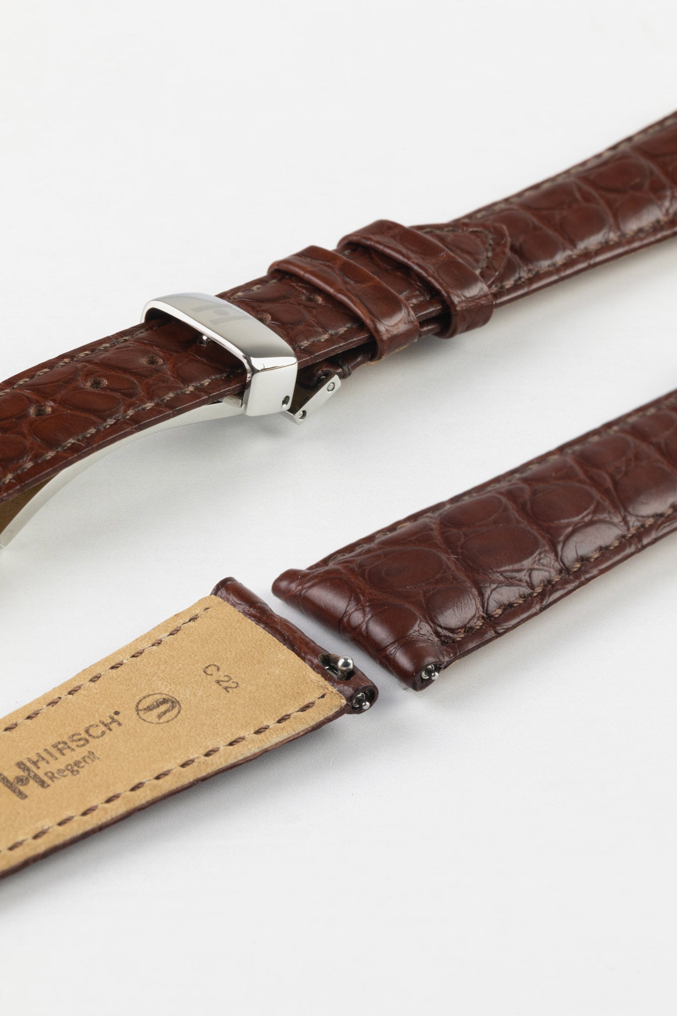 Hirsch REGENT Genuine Alligator Leather Watch Strap in BROWN