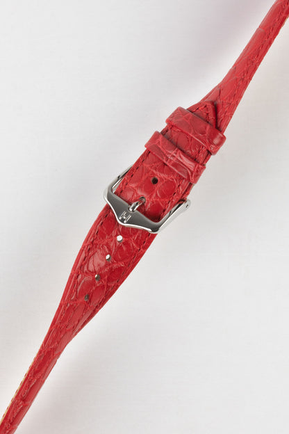 Hirsch REGENT Genuine Alligator Leather Watch Strap in RED
