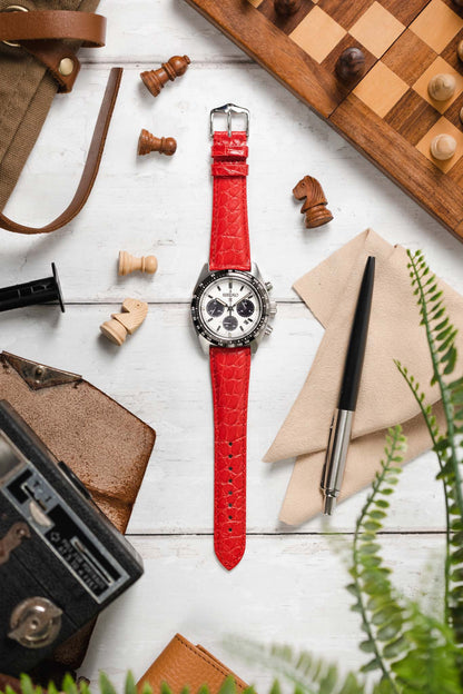 Hirsch REGENT Genuine Alligator Leather Watch Strap in RED
