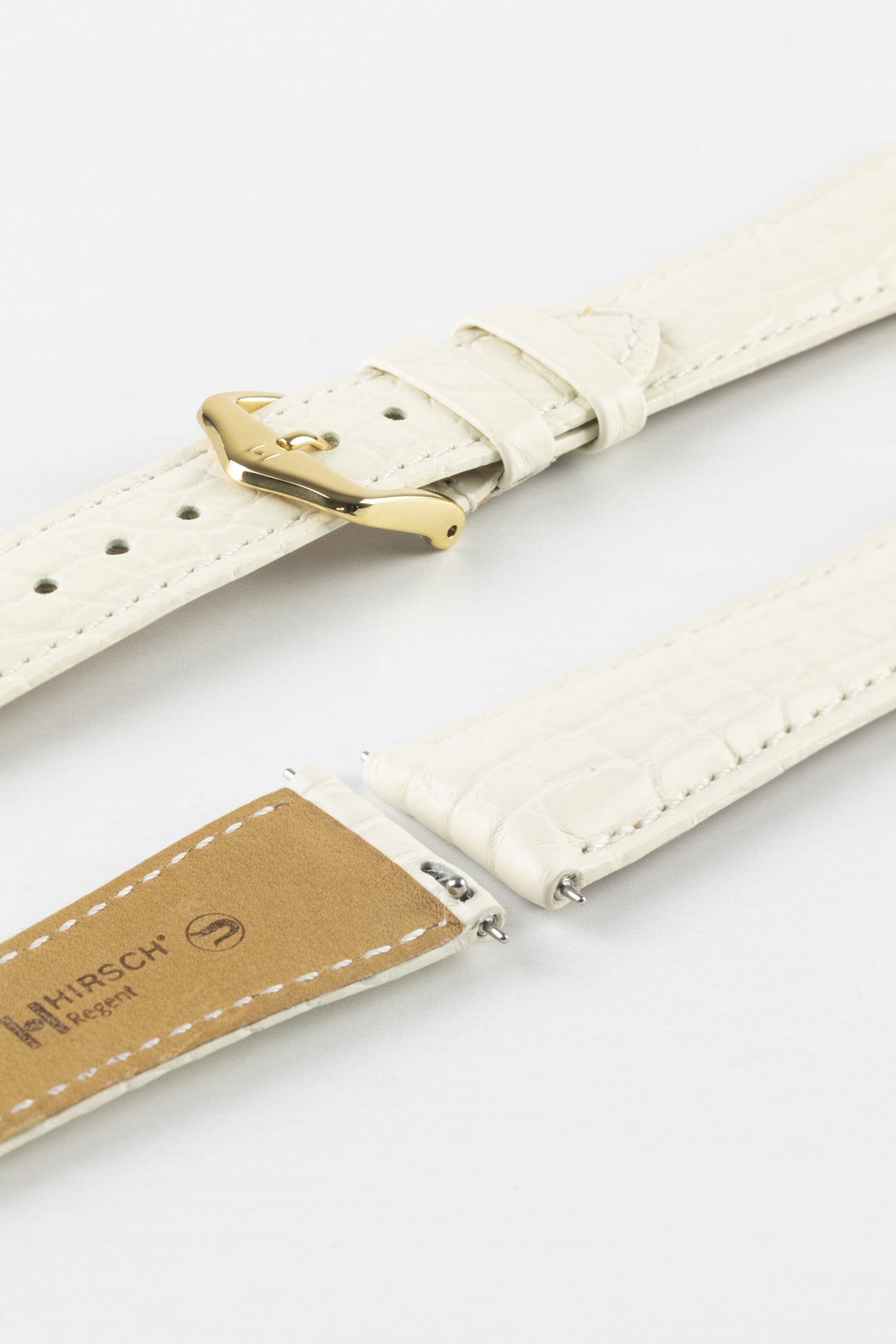 Hirsch REGENT Genuine Alligator Leather Watch Strap in WHITE