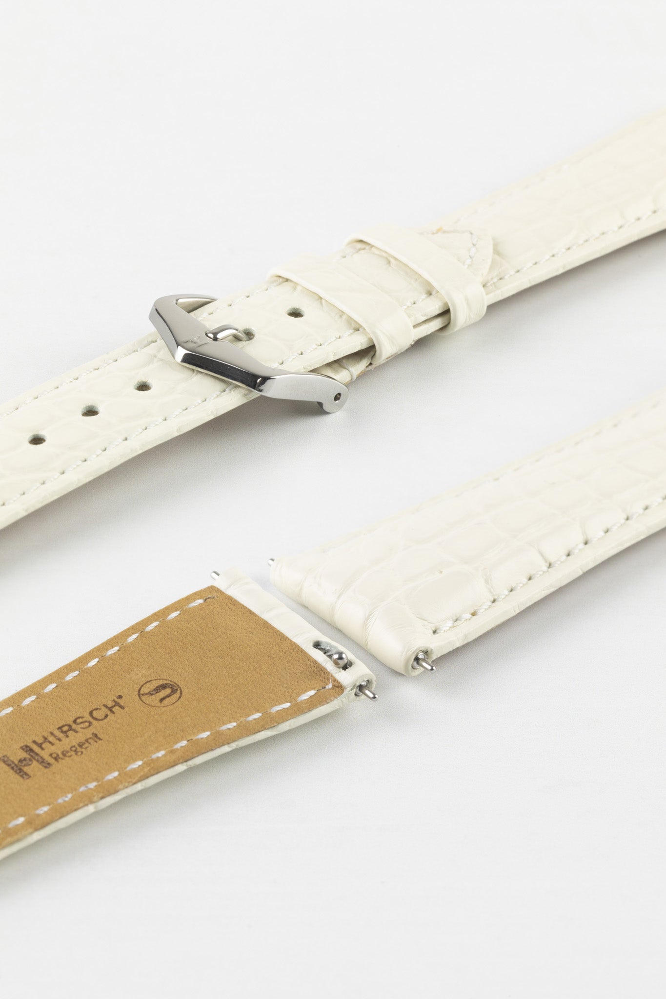 Hirsch REGENT Genuine Alligator Leather Watch Strap in WHITE