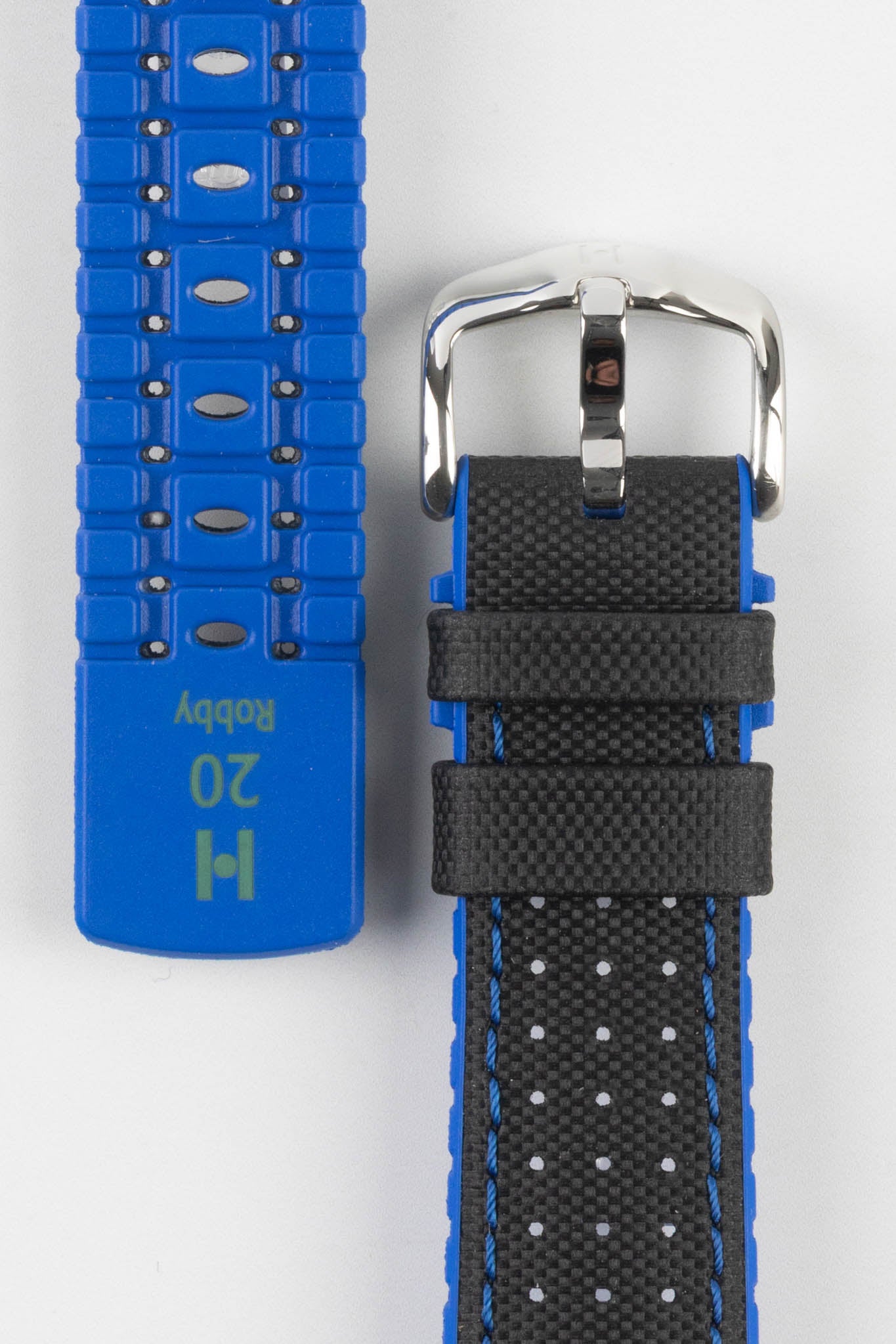 Hirsch ROBBY Sailcloth Effect Performance Watch Strap in BLACK / BLUE