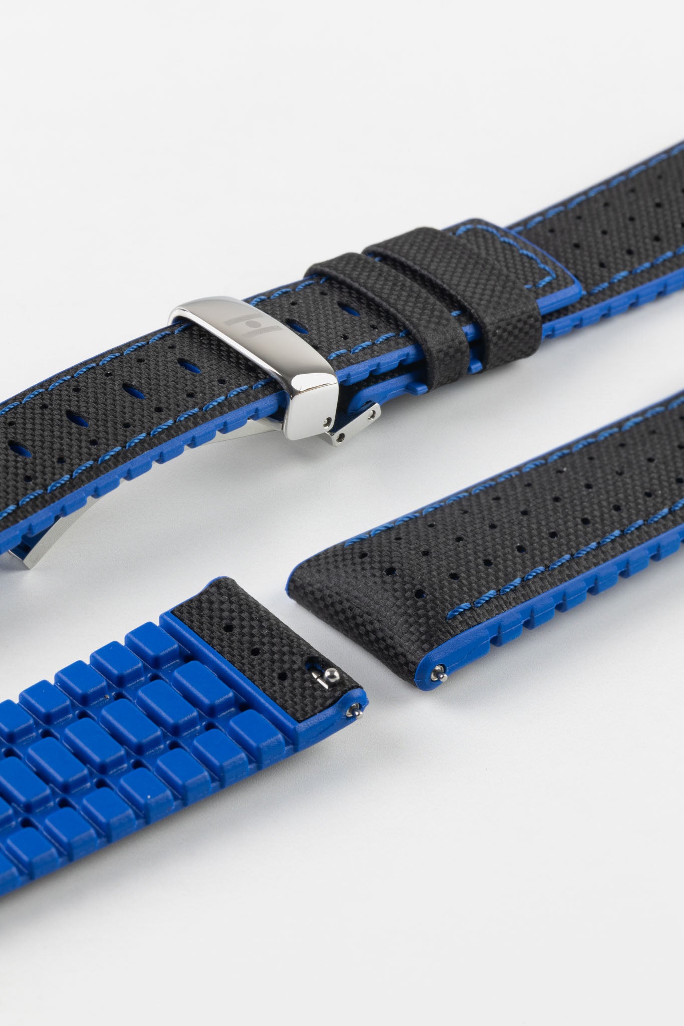 Hirsch ROBBY Sailcloth Effect Performance Watch Strap in BLACK / BLUE