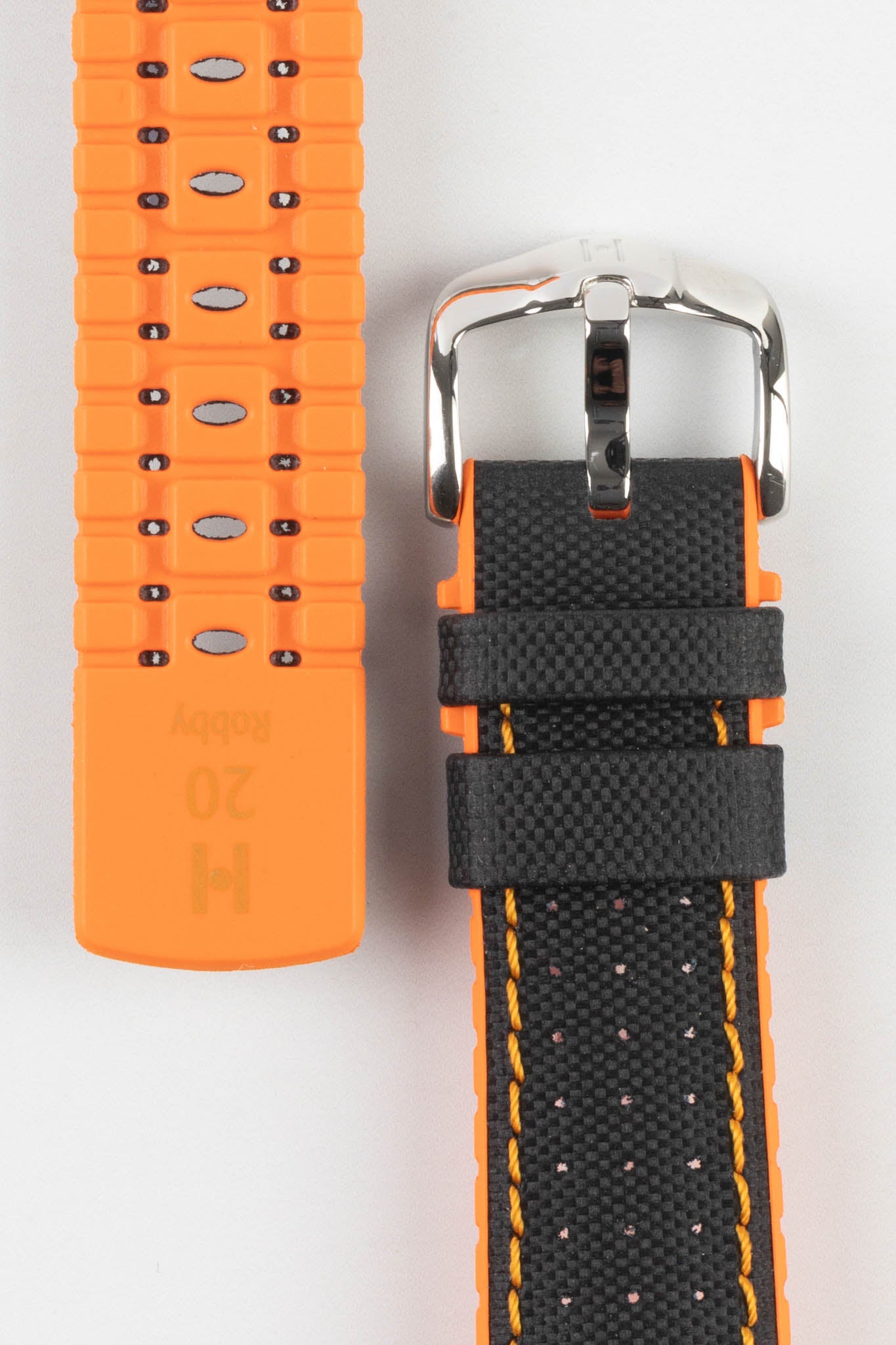 Hirsch Robby Sailcloth Effect Waterproof Performance Watch Strap in BLACK / ORANGE