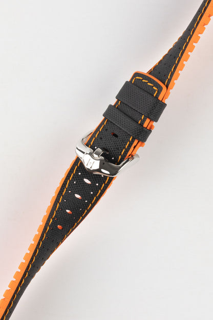 Hirsch Robby Sailcloth Effect Waterproof Performance Watch Strap in BLACK / ORANGE