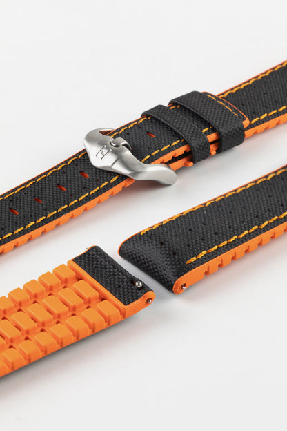 Hirsch Robby Sailcloth Effect Waterproof Performance Watch Strap in BLACK / ORANGE