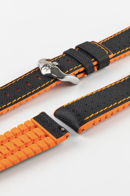 Hirsch Robby Sailcloth Effect Waterproof Performance Watch Strap in BLACK / ORANGE