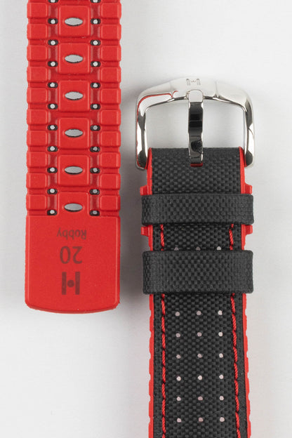 Hirsch ROBBY Sailcloth Effect Performance Watch Strap in BLACK / RED