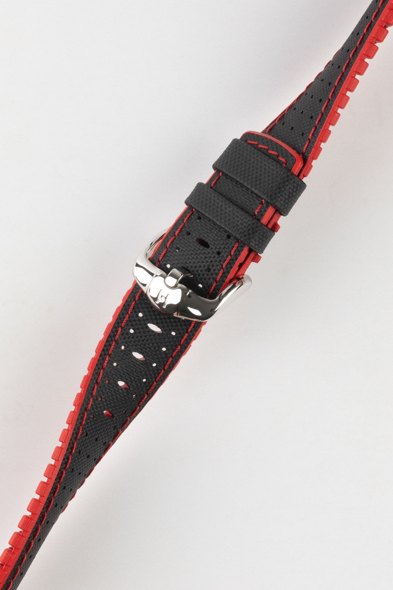 Hirsch ROBBY Sailcloth Effect Performance Watch Strap in BLACK / RED