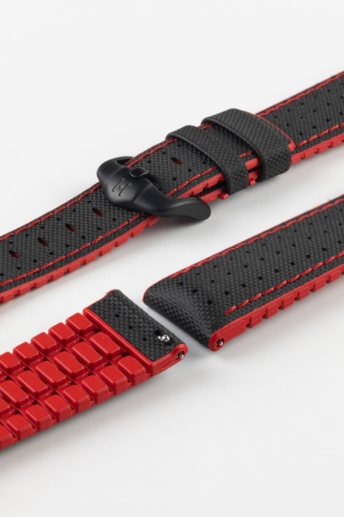 Hirsch ROBBY Sailcloth Effect Performance Watch Strap in BLACK / RED