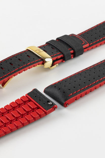 Hirsch ROBBY Sailcloth Effect Performance Watch Strap in BLACK / RED