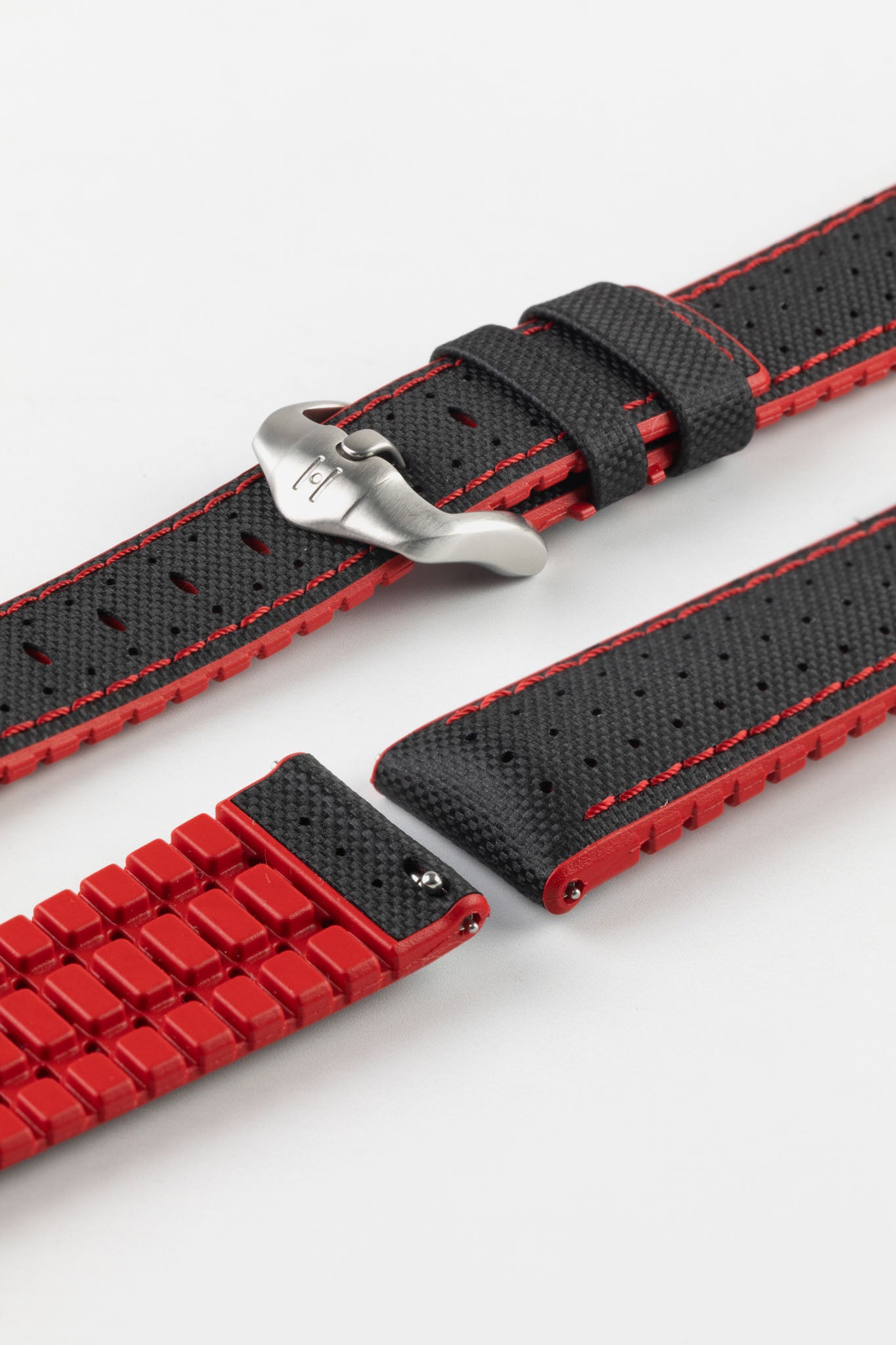 Hirsch ROBBY Sailcloth Effect Performance Watch Strap in BLACK / RED