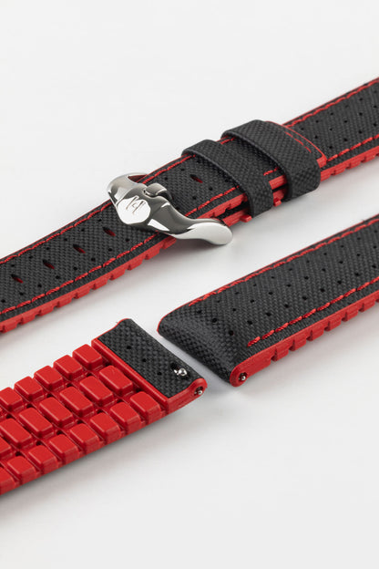 Hirsch ROBBY Sailcloth Effect Performance Watch Strap in BLACK / RED