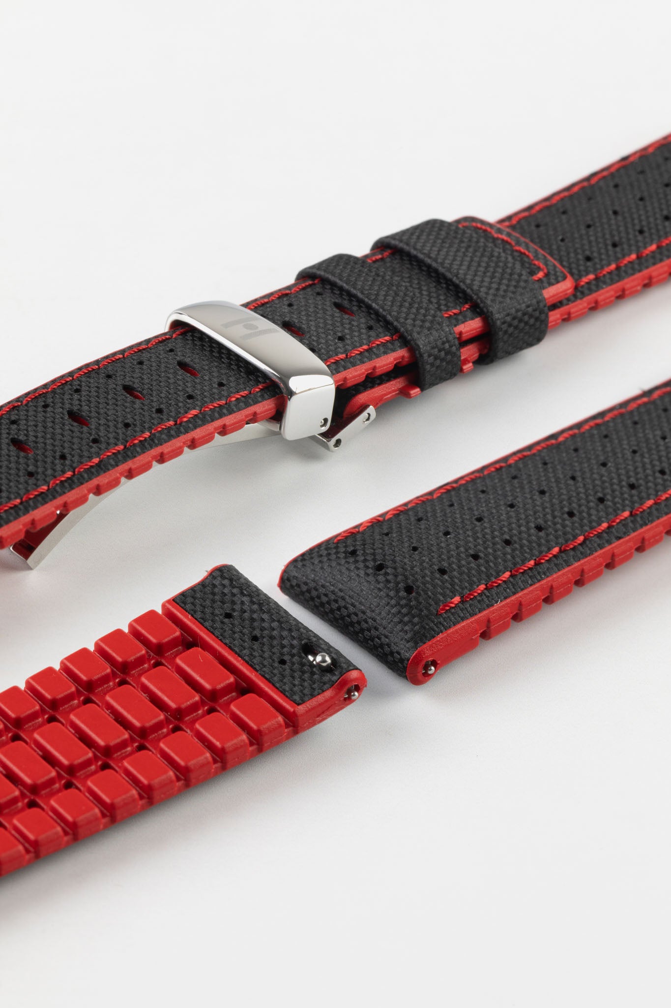 Hirsch ROBBY Sailcloth Effect Performance Watch Strap in BLACK / RED