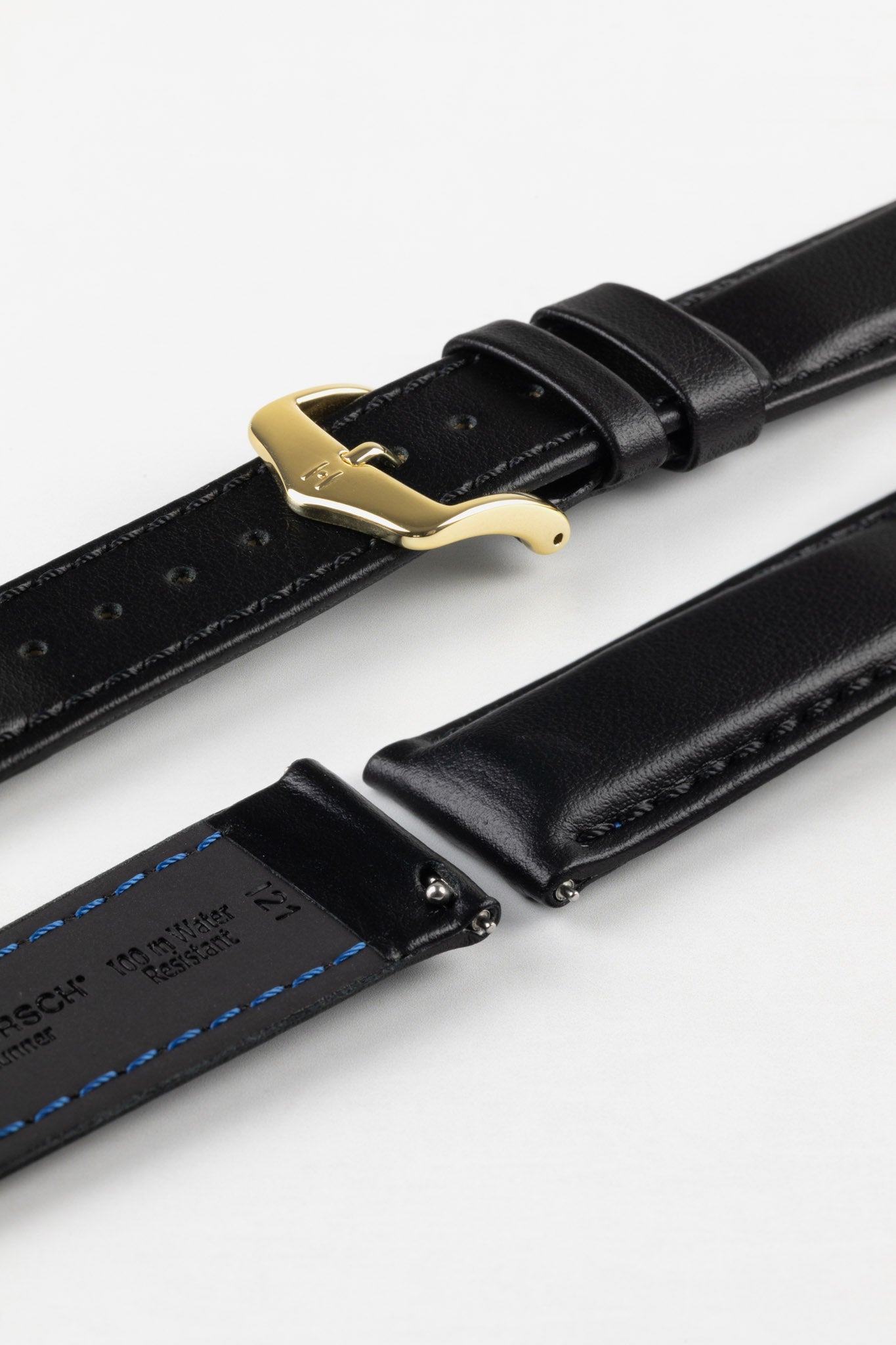 Hirsch RUNNER Water-Resistant Calf Leather Watch Strap in BLACK