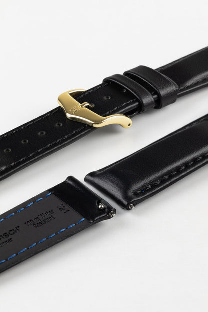 Hirsch RUNNER Water-Resistant Calf Leather Watch Strap in BLACK