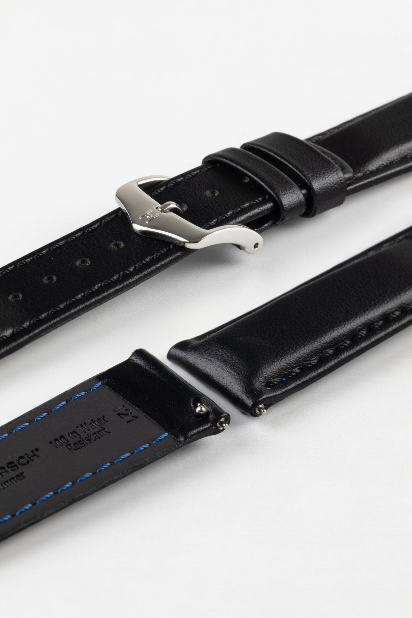 Hirsch RUNNER Water-Resistant Calf Leather Watch Strap in BLACK