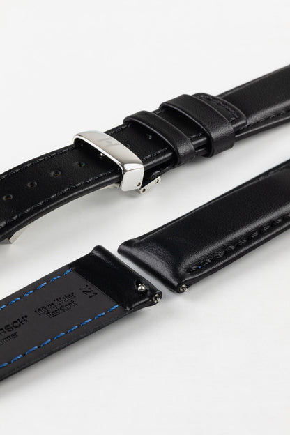 Hirsch RUNNER Water-Resistant Calf Leather Watch Strap in BLACK
